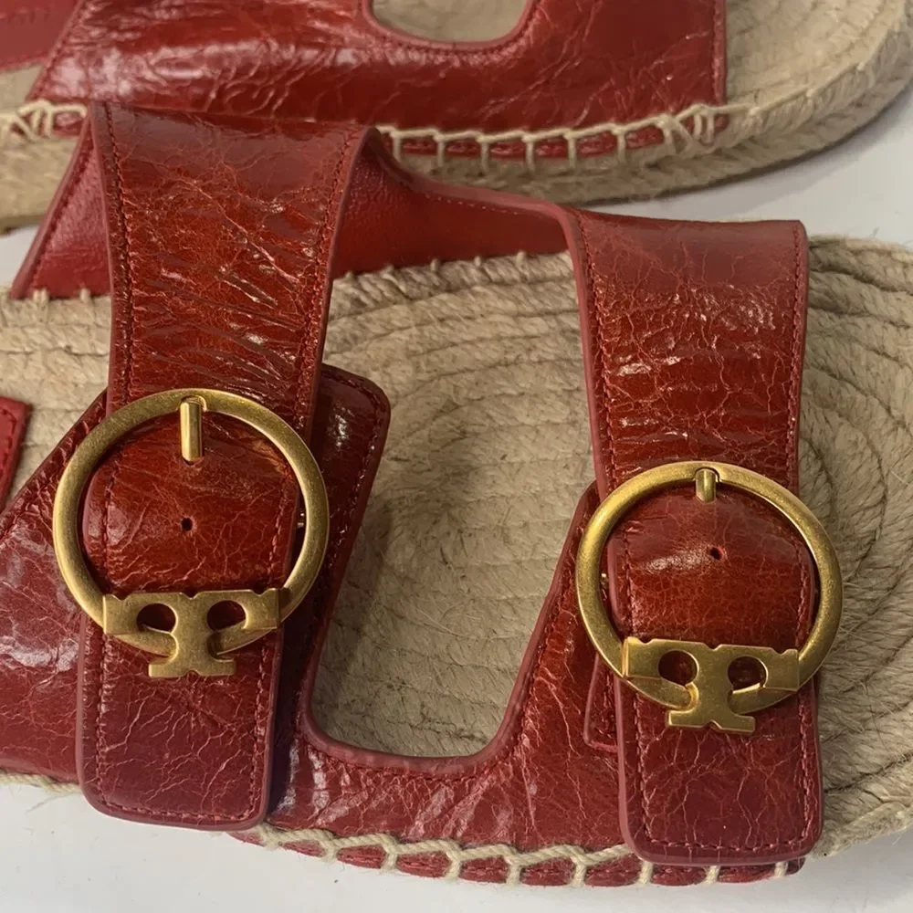 Tory Burch Selby red leather espadrille slides NWOB - Picture 4 of 8